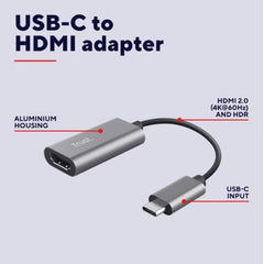 ADATTATORE DA USB-C (MASCHIO) A HDMI (FEMMINA) 4K 60HZ - 20CM - TRUST DALYX - ALLUMINIO