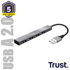 HUB USB A CON 4 PORTE USB-A 2.0 USB-A 2.0 A - TRUST HALYX - ALLUMINIO