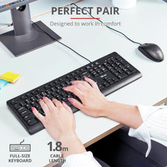 KIT DESK SET TASTIERA E MOUSE CABLATI RESISTENTI AGLI SVERSAMENTI- LAYOUT ITALIANO - TRUST TKM-250 NERO
