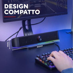 SOUNDBAR GAMING SPEAKERS 12W PICCO (6W RMS) ILLUMINATA RGB CON INGRESSO AUX E CUFFIA 6W RMS (12W PICCO) - TRUST GXT619 THORNE - NERO