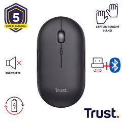 MOUSE WIRELESS RICARICABILE MULTICONNECT BT + WL 2,4GHZ ULTRASOTTILE SILENT - 1600DPI - TRUST PUCK - NERO