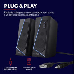 SET GAMING ALTOPARLANTI SPEAKERS 2.0 12W PICCO (6W RMS) ILLUMINATI LED RGB - TRUST GXT609 ZOXA RGB