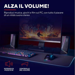 SET GAMING ALTOPARLANTI SPEAKERS 2.0 12W PICCO (6W RMS) ILLUMINATI LED RGB - TRUST GXT609 ZOXA RGB