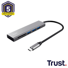 HUB USB C CON  CARDREADER E 3P USB-A 3.2 + CARD READER SD E MICRO-SD - TRUST HALYX - ALLUMINIO