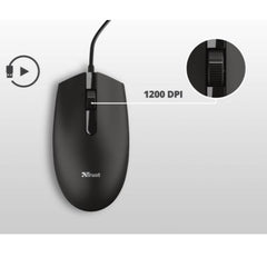 MOUSE CABLATO 160CM - 1200DPI - TRUST B2B TM-101- NERO