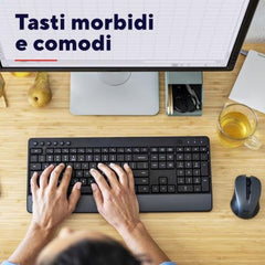 KIT DESK SET TASTIERA E MOUSE WIRELESS SUPER SILENZIOSI - LAYOUT ITALIANO - PLASTICA RICICLATA 85% - LUNGA DURATA BATTERIE (4 ANNI TASTIERA 1 ANNO MOUSE) - TRUST TREZO - NERO