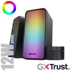 SET GAMING ALTOPARLANTI SPEAKERS 2.0 12W PICCO (6W RMS) ILLUMINATI LED RGB CON TELECOMANDO - TRUST GXT611 WEZZ