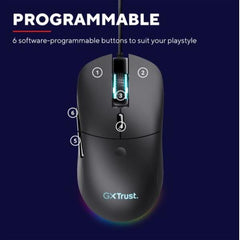 MOUSE GAMING RGB CABLATO ULTRA LEGGERO 10.000DPI, 6 PULSANTI PROGRAMMABILI, 80MLN DI CLIC - TRUST GXT 981 REDEX NERO