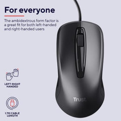 MOUSE CABLATO 170CM - 1200 DPI - TRUST NERO