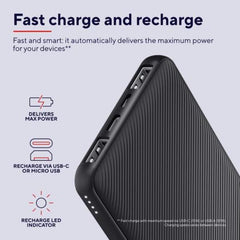POWER BANK 10.000MAH - 2 USB-A 12W + 1 MICRO-USB + 1USB-C 15W - PLASTICA RICICLATA 50% - TRUST PRIMO POWERBANK - NERO