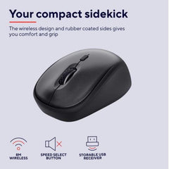 MOUSE WIRELESS SILENZIOSO - 1600DPI - PLASTICA RICICLATA 83% - DURATA BATTERIA 12 MESI - TRUST B2B TM-201 - NERO