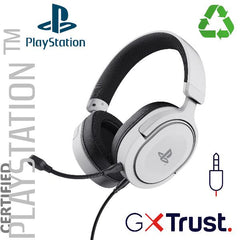 CUFFIE GAMING CABLATE JACK 3,5MM PLAYSTATION® PS5™ CERTIFICATE, DRIVER 50MM - PLASTICA RICICLATA 35% - TRUST GXT498W FORTA BIANCO