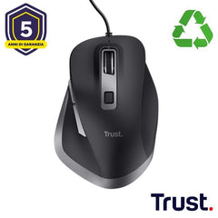 MOUSE CABLATO 150CM - 5000 DPI - PLASTICA RICICLATA 52% - TRUST FYDA - NERO