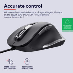 MOUSE CABLATO 150CM - 5000 DPI - PLASTICA RICICLATA 52% - TRUST FYDA - NERO