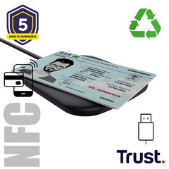 LETTORE DI SMART CARD CONTACTLESS (TIPO CARTA IDENTITA') - 85% PLASTICA RICICLATA - TRUST CETO NERO