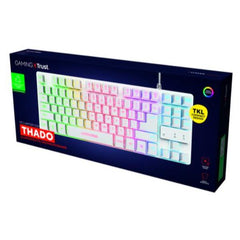 TASTIERA GAMING (COMPATTA TKL) CABLATA ILLUMINATA - PLASTICA RICICLATA 69% - LAYOUT ITALIANO - TRUST GXT833W THADO TKL - BIANCO