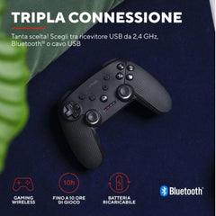 CONTROLLER GAMEPAD MULTICONNECT WIRELESS 2,4GHz + BT + CAVO PER CONSOLE E PC - PLASTICA RICICLATA 75% - TRUST GXT542 MUTA NERO