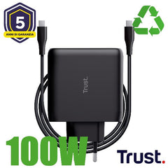 ALIMENTATORE/CARICABATTERIA 100W USB-C - CAVO RICARICA INCLUSO - PLASTICA RICICLATA 75% - TRUST MAXO - NERO