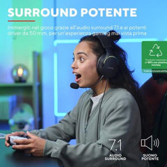 CUFFIE GAMING RGB CABLATE USB 7.1, MICROFONO STACCABILE CON RIDUZIONE DEL RUMORE, DRIVER 50MM - PLASTICA RICICLATA 85% - TRUST GXT490 FAYZO NERO