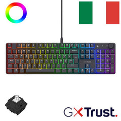 TASTIERA GAMING MECCANICA CABLATA RGB LOW PROFILE, MANOPOLA VOLUME AUDIO - LAYOUT ITALIANO - TRUST GXT866 TORIX - NERO
