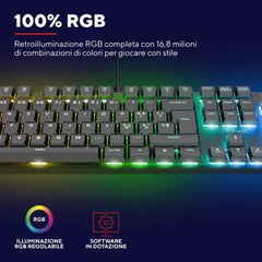 TASTIERA GAMING MECCANICA CABLATA RGB LOW PROFILE, MANOPOLA VOLUME AUDIO - LAYOUT ITALIANO - TRUST GXT866 TORIX - NERO