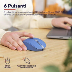 MOUSE WIRELESS RICARICABILE MULTICONNECT BT + WL 2,4GHZ SILENZIOSO - 3200DPI - PLASTICA RICICLATA 60% - TRUST OZAA COMPACT - BLU