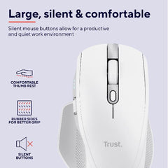 MOUSE WIRELESS RICARICABILE MULTICONNECT BT + WL 2,4GHZ SILENZIOSO - SCROLL ORIZZONTALE - 3200DPI - PLASTICA RICICLATA 60% - TRUST OZAA+ BIANCO