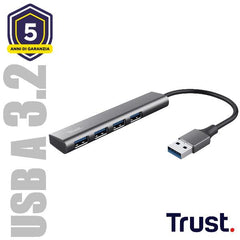 HUB USB A 3.2 CON  4 PORTE USB-A 3.2 - TRUST HALYX - ALLUMINIO
