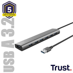 HUB USB A 3.2 CON 7 PORTE USB-A 3.2 - TRUST HALYX - ALLUMINIO