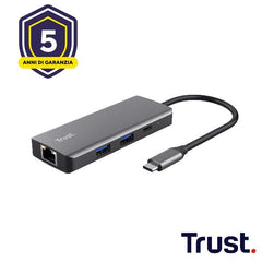 ADATTATORE DOCKING STATION MULTIPORT 6 IN 1, 1 HDMI 4K(60HZ), 1 LAN, 1 USB-C PD, 1 USB-C, 2 USB-A 3.0 - TRUST DALYX 6-IN-1 - ALLUMINIO
