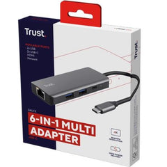 ADATTATORE DOCKING STATION MULTIPORT 6 IN 1, 1 HDMI 4K(60HZ), 1 LAN, 1 USB-C PD, 1 USB-C, 2 USB-A 3.0 - TRUST DALYX 6-IN-1 - ALLUMINIO