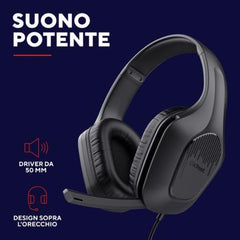 CUFFIE GAMING CABLATE JACK 3,5MM MULTIPIATTAFORMA, DRIVER 50MM - TRUST GXT415 ZIROX - NERO