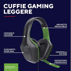 CUFFIE GAMING CABLATE JACK 3,5MM XBOX® COMPATIBILE, DRIVER 50MM -TRUST GXT415X ZIROX - NERO/VERDE