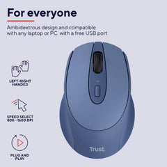 MOUSE WIRELESS RICARICABILE - 1600DPI - TRUST ZAYA - BLU