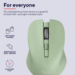MOUSE WIRELESS SILENZIOSO - 1800DPI - PLASTICA RICICLATA 82% - TRUST MYDO - VERDE