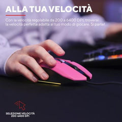 MOUSE GAMING ILLUMINATO CABLATO 6.400DPI ACELLERAZIONE 20G - TRUST GXT109P FELOX ROSA