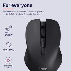 MOUSE WIRELESS SILENZIOSO - 1800DPI - PLASTICA RICICLATA 82% - TRUST MYDO - NERO
