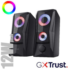 SET GAMING ALTOPARLANTI SPEAKERS 2.0 12W PICCO (6W RMS) ILLUMINATI LED RGB - TRUST GXT 606 JAVV RGB