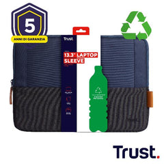 CUSTODIA/SLEEVE 13,3" MORBIDA PER LAPTOP/NOTEBOOK REALIZZATA CON PET RICICLATO - TRUST LISBOA BLU