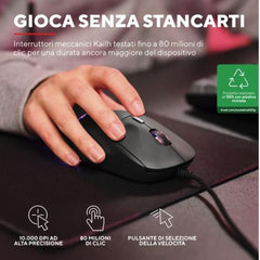 MOUSE GAMING RGB CABLATO ULTRA LEGGERO 10.000DPI - PLASTICA RICICLATA 55%  - TRUST GXT 925 REDEX II - NERO