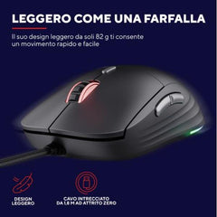 MOUSE GAMING RGB CABLATO ULTRA LEGGERO 10.000DPI - PLASTICA RICICLATA 55%  - TRUST GXT 925 REDEX II - NERO