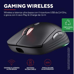 MOUSE WIRELESS GAMING RICARICABILE RGB 10.000 DPI - 55% PLASTICA RICICLATA - GXT 926 REDEX II - NERO