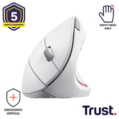 MOUSE ERGONOMICO VERTICALE WIRELESS - 1600DPI - TRUST VERTO - BIANCO