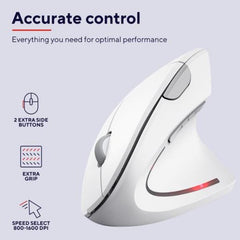 MOUSE ERGONOMICO VERTICALE WIRELESS - 1600DPI - TRUST VERTO - BIANCO