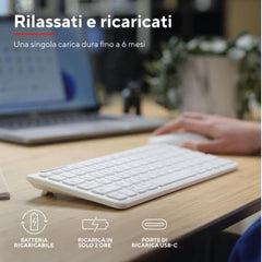 TASTIERA WIRELESS RICARICABILE MULTICONNECT 2 BT + 1 WL 2,4GHZ - PLASTICA RICICLATA 52% - LAYOUT ITALIANO - TRUST LYRA - BIANCA