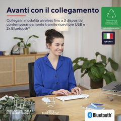 TASTIERA WIRELESS RICARICABILE MULTICONNECT 2 BT + 1 WL 2,4GHZ - PLASTICA RICICLATA 52% - LAYOUT ITALIANO - TRUST LYRA - BIANCA