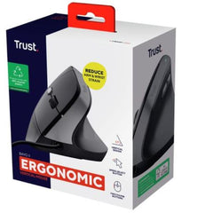 MOUSE ERGONOMICO VERTICALE CABLATO CERTIFICATO ERGOCERT - PLASTICA RICICLATA 60% - TRUST BAYO II NERO