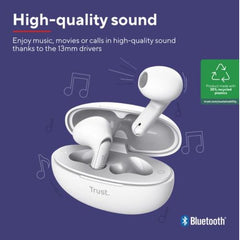 AURICOLARI BLUETOOTH EARPHONES CON RIDUZIONE DEL RUMORE ENC - PLASTICA RICICLATA 35% - TRUST YAVI BIANCO