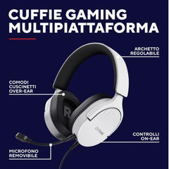 CUFFIE GAMING CABLATE JACK 3,5MM MULTIPIATTAFORMA, OVER-EAR, DRIVER 50MM - PLASTICA RICICLATA 35% - TRUST GXT489W FAYZO BIANCO