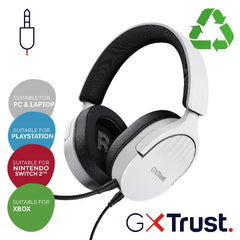 CUFFIE GAMING CABLATE JACK 3,5MM MULTIPIATTAFORMA, OVER-EAR, DRIVER 50MM - PLASTICA RICICLATA 35% - TRUST GXT489W FAYZO BIANCO